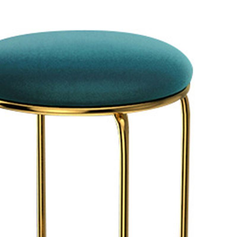 Modern Ottoman Velvet Upholstered Solid Color Metal Frame Round Ottoman