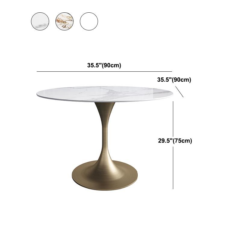 Glam Style Round Stone Top Restaurant Table Gold Base Dining Table