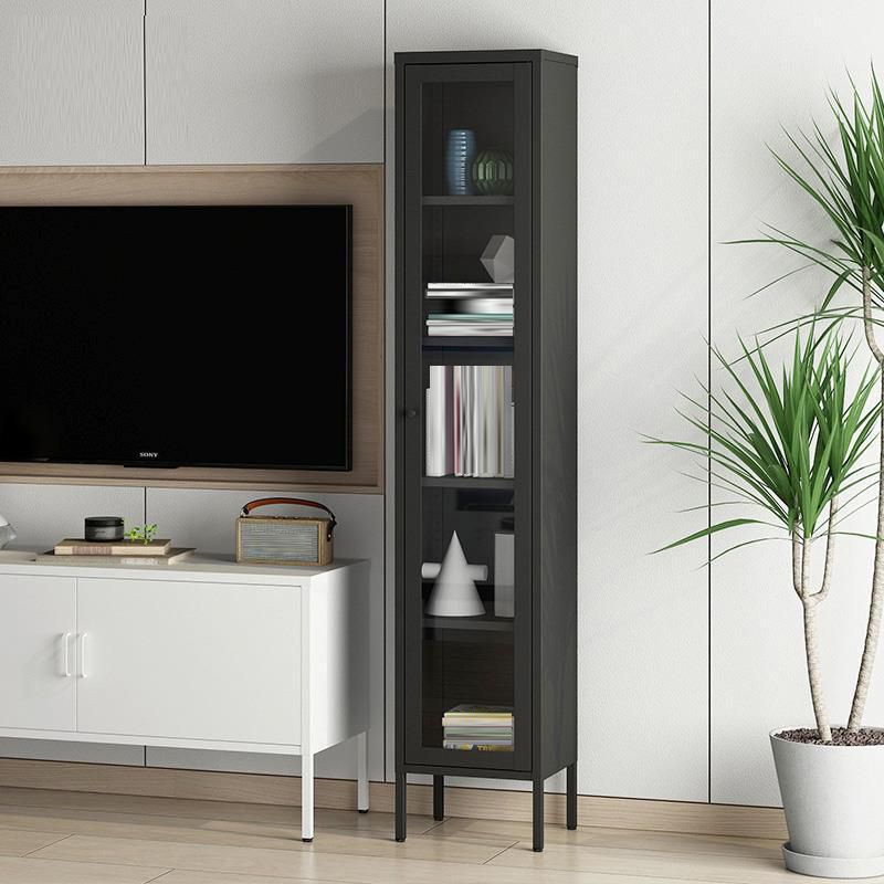 Standard Metal Bookshelf Closed Back 5 Shelves Bookcase with Doors