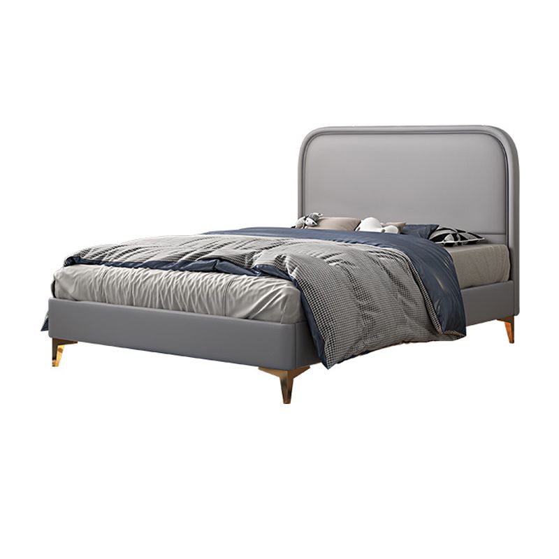 Modern Wooden Grey Standard Bed with Rectangular Headboard and Legs