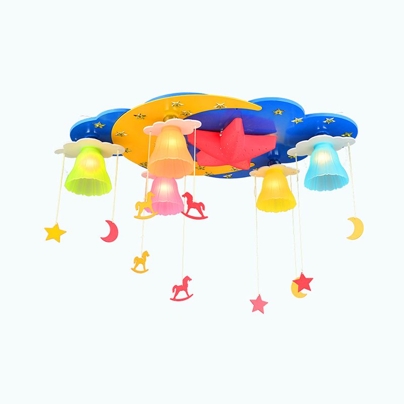 Salle pour enfants LED Semi Flush Mounted Cartoon Plafond Plafond avec cloche en verre multicolore