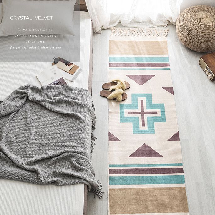 Multi-Color Americana Rug Victorian Cotton Blend Rug Washable Carpet with Fringe for Bedroom
