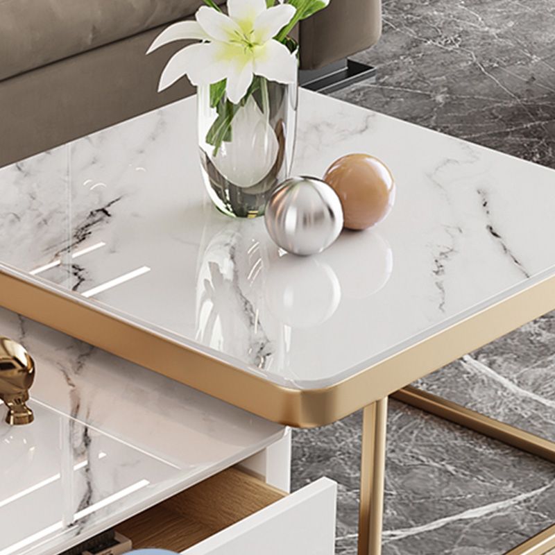 Frame Slate Coffee Table Glam Nesting Coffee Table Set with Drawer
