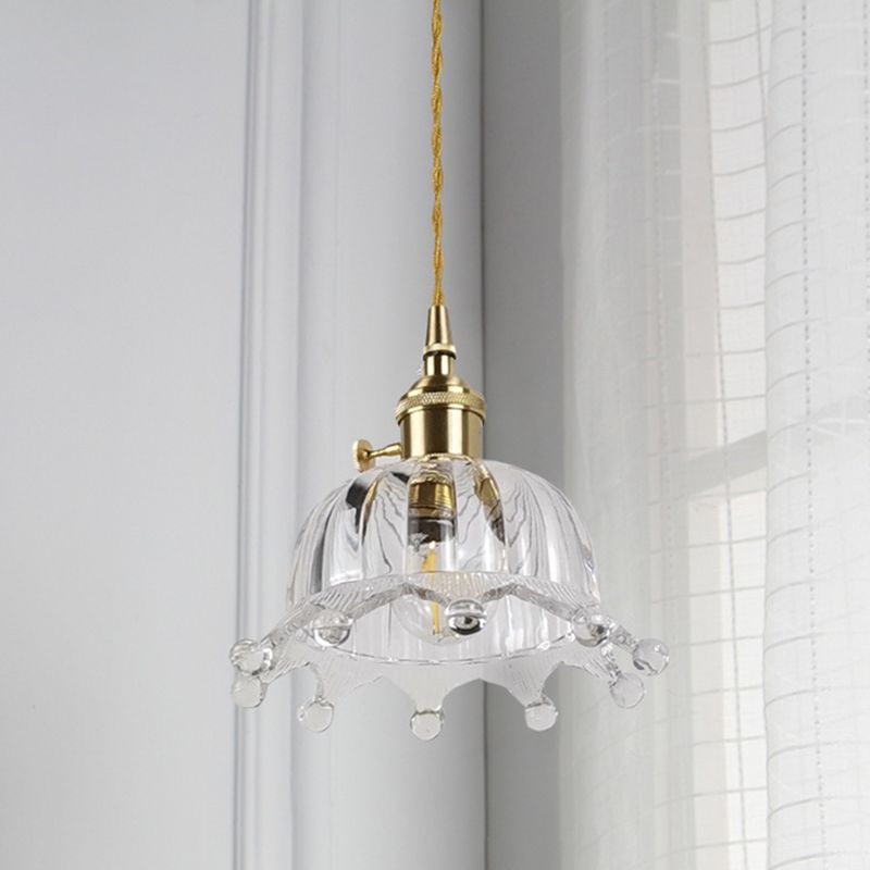 Illuminazione a sospensione a cupola in vetro trasparente con design a corona moderno 1 ottone leggero giù mini lampada sospesa per il passaggio