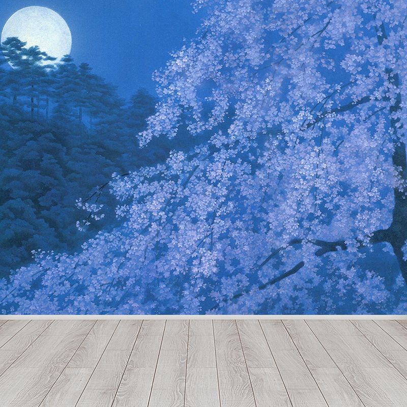 Extra Large Flower Blossom Mural Blue Non-Woven Wall Art for Home Decor, Personalised