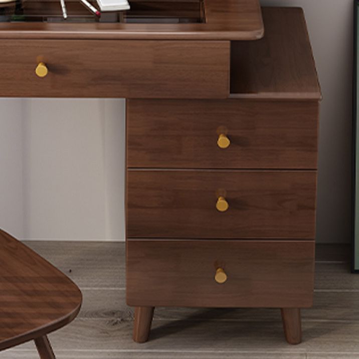 Scandinavian Mirrored Solid Wood Makeup Dressing Table in Brown