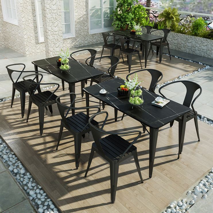 Modern 1/5 Pieces Metal Dining Set Stone Dining Table Set for Outdoor