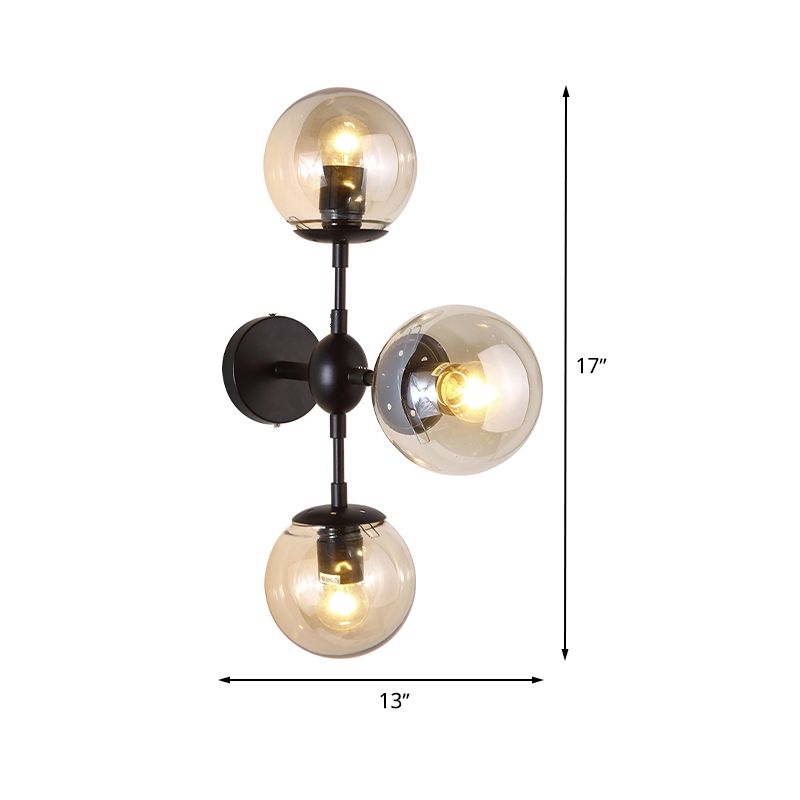 One Bulb Wall Sconce with Round Shade Clear Glass Modern Living Room Lighting Fixture