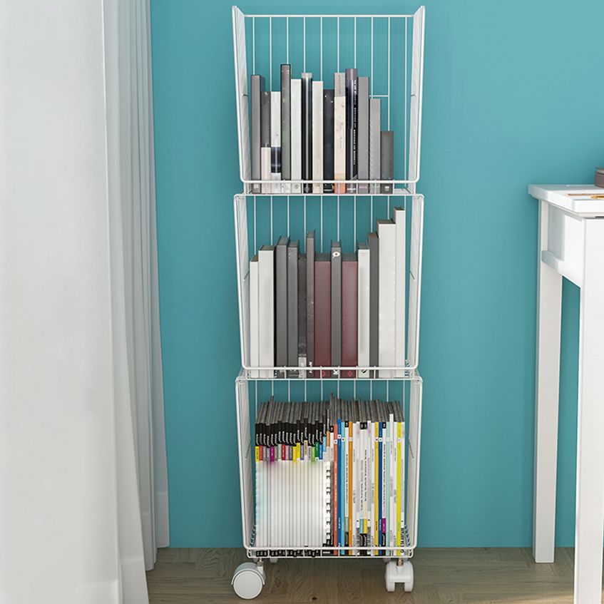Modern Style Bookshelf Closed Back Metal Bookcase with Caster Wheels for Home Use