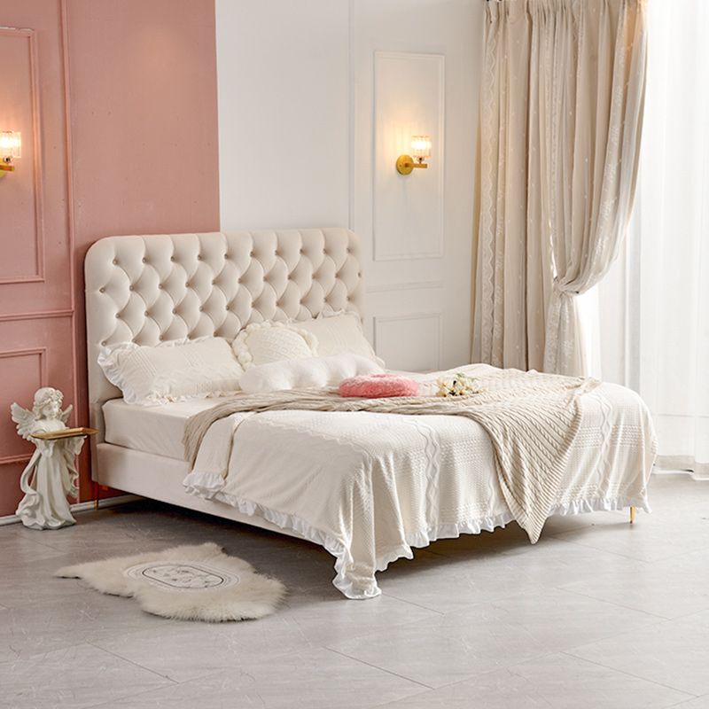 Contemporary Genuine Leather Upholstered Platform Bed White Bed Frame