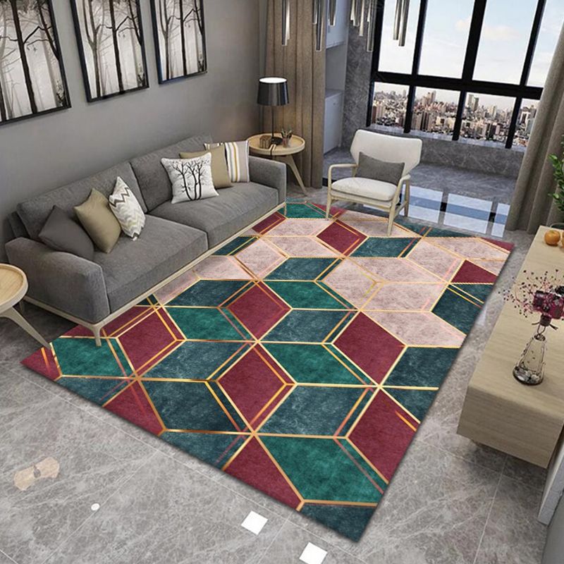 Gold Modern Carpet Geometry Polyester Carpet Washable Carpet for Living Room