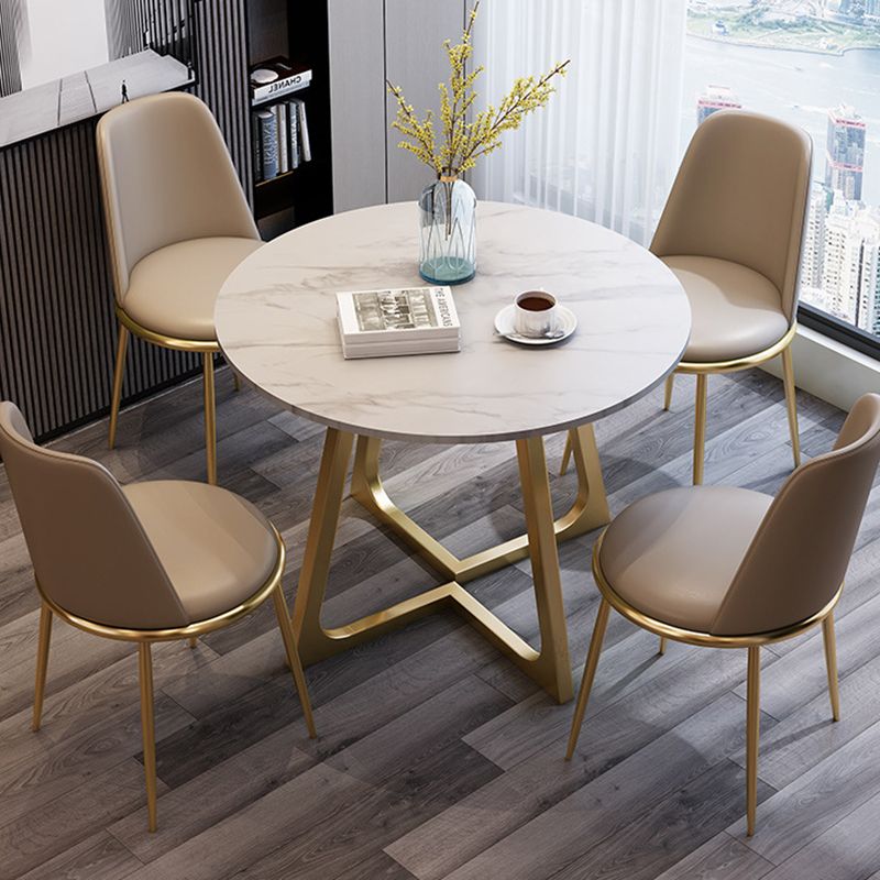 Moderner Stil Sintered Stone Esstisch runder Tisch mit doppelter Sockelbasis