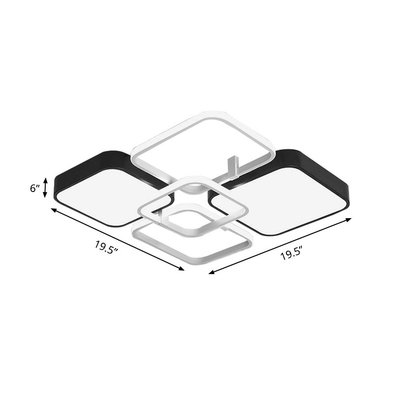Black Finish Squared Design Flush Mount Lighting Minimalism 16"/19.5" W LED Aluminum and Acrylic Ceiling Lighting