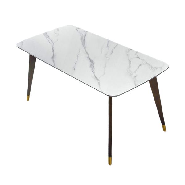 White Contemporary Rectangular Stone Dining Table with 4 Foot