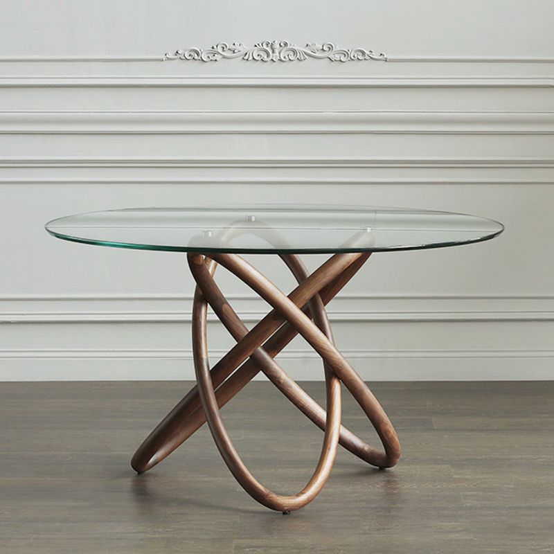 Modern Round Glass Clear Top Dining Table with Single Pedestal
