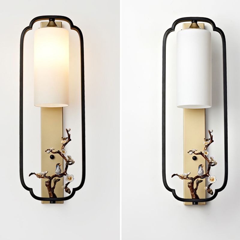 Metal Modern Wall Sconce Cylinder Shape Wall Light with Glass Shade for Bedroom