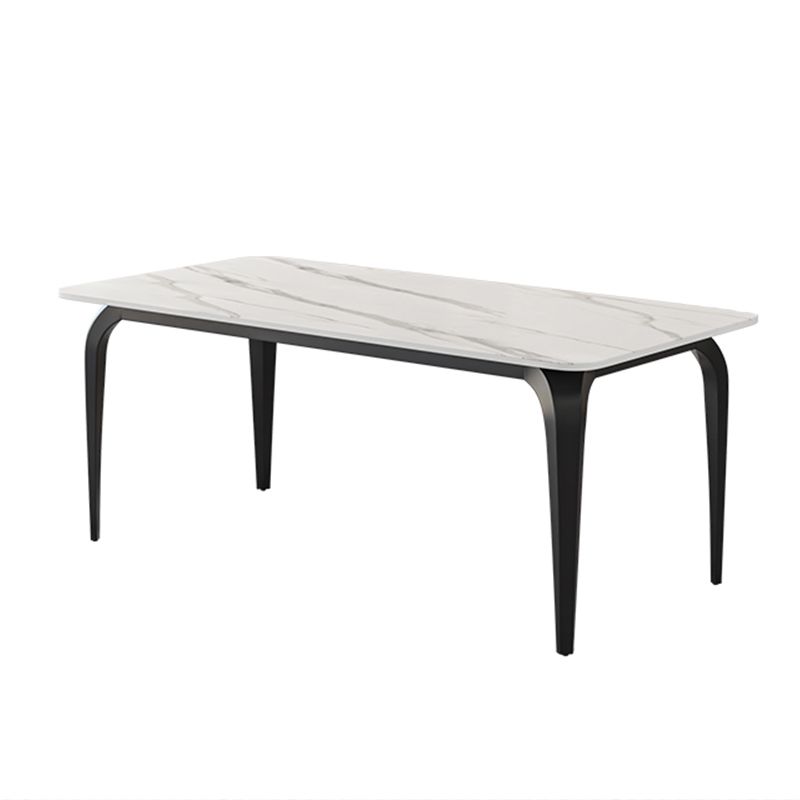 Black 4 Legs Dining Table Rectangle Industrial Dinette Table with Stone Top