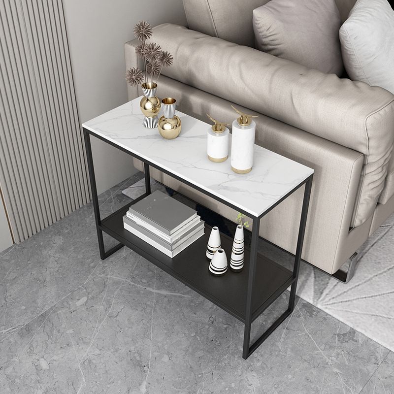 21.6" Tall Metal Frame End Table Faux Marble Rectangular Top Side Table with Shelf