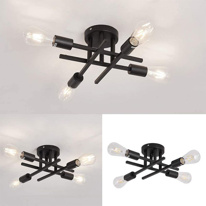 Industrial Semi Flush Light Fixtures Exposed Bulb Ceiling Lamp for Bedroom