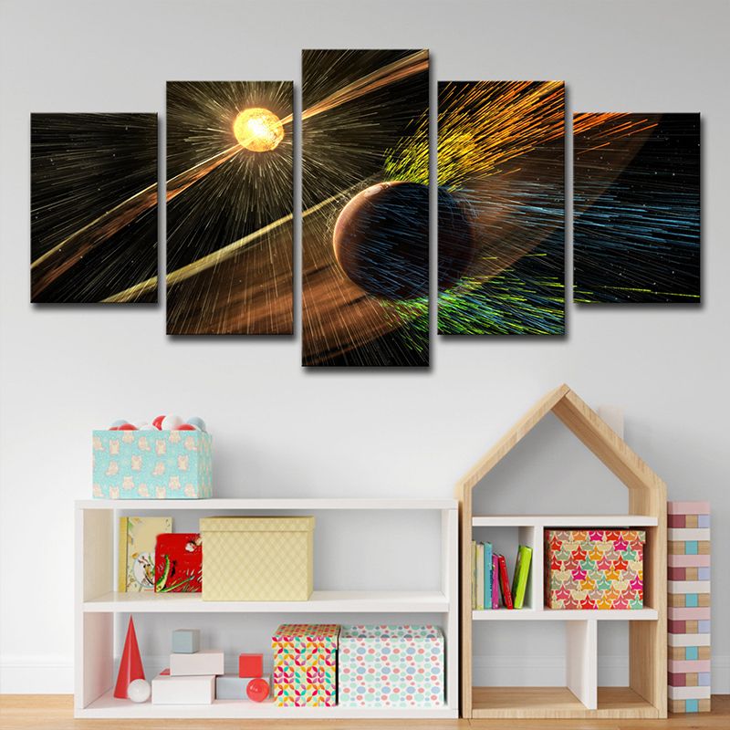 Fictional Space Planets Wall Art Canvas Multi-Piece Yellow Wall Decor for Sitting Room