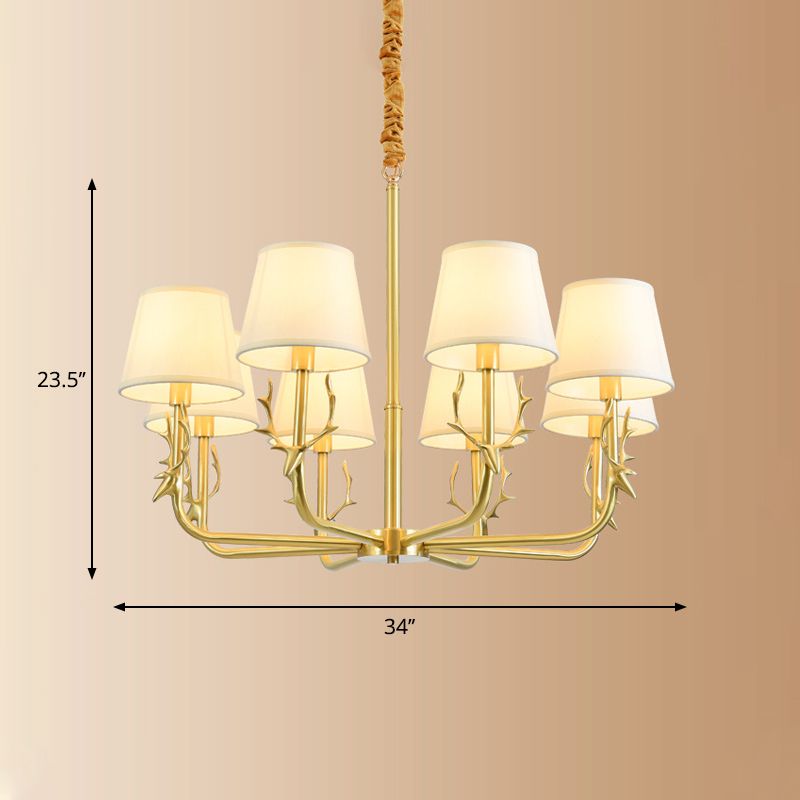 Éclairage de plafond de godet traditionnel Tissu luminaire luminaire avec décoration de cerf en laiton