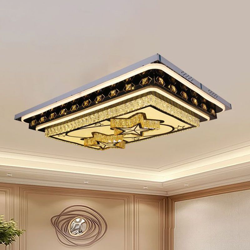 Plafonnier LED rectangulaire en cristal chromé à facettes, spot encastré moderniste avec motif étoile