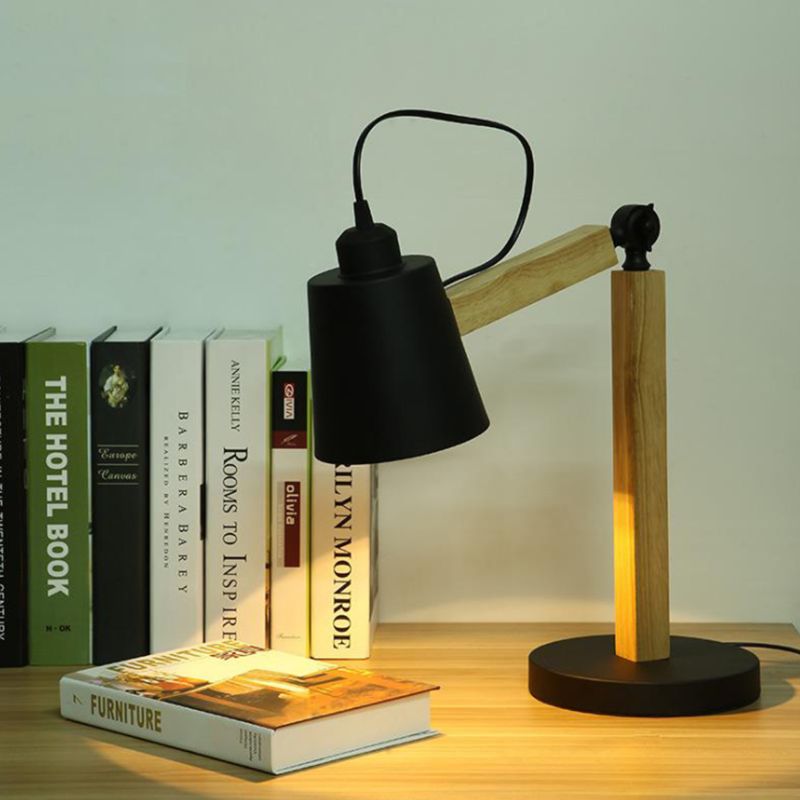 Nordic Tapered Shade Study Lamp Metal 1 Bulb Bedroom Table Light with Swing Arm