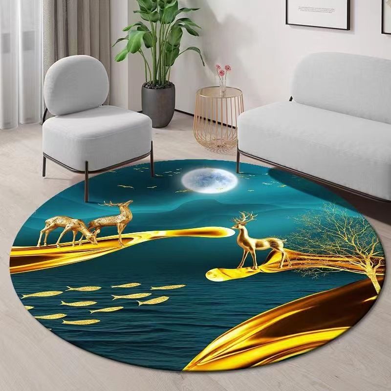 Gorgeous Living Room Carpet Trendy Round Area Rug Polyester Non-Slip Backing Indoor Rug