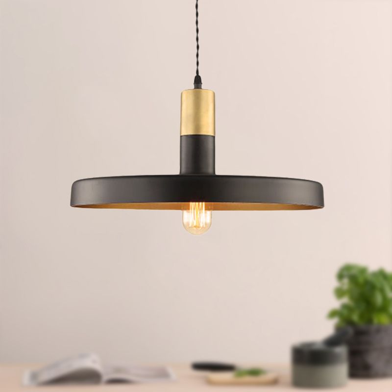 Black Round Shade Pendant Light Modern Stylish Metal 1 Bulb Dining Room Hanging Ceiling Light