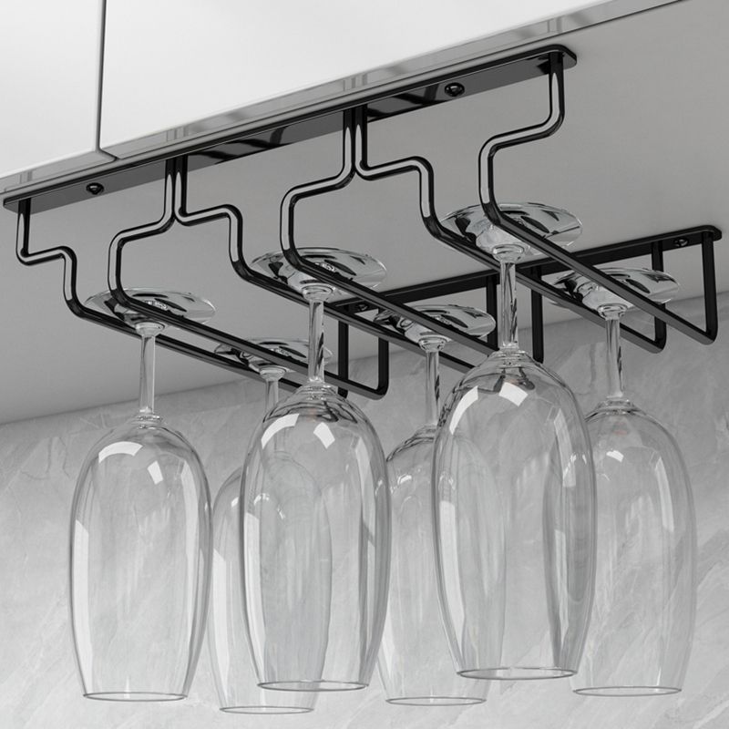 Contemporary Metal Wine Glass Rack Hanging Glass & Stemware Holder in Black