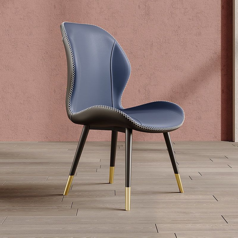 Glam Leather Dining Chair Wingback Side Furniture in Matte Finish for Indoor