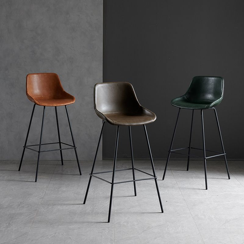 Industrial Bucket Leather Counter Bar Stool Footrest Counter Chair with Black Base