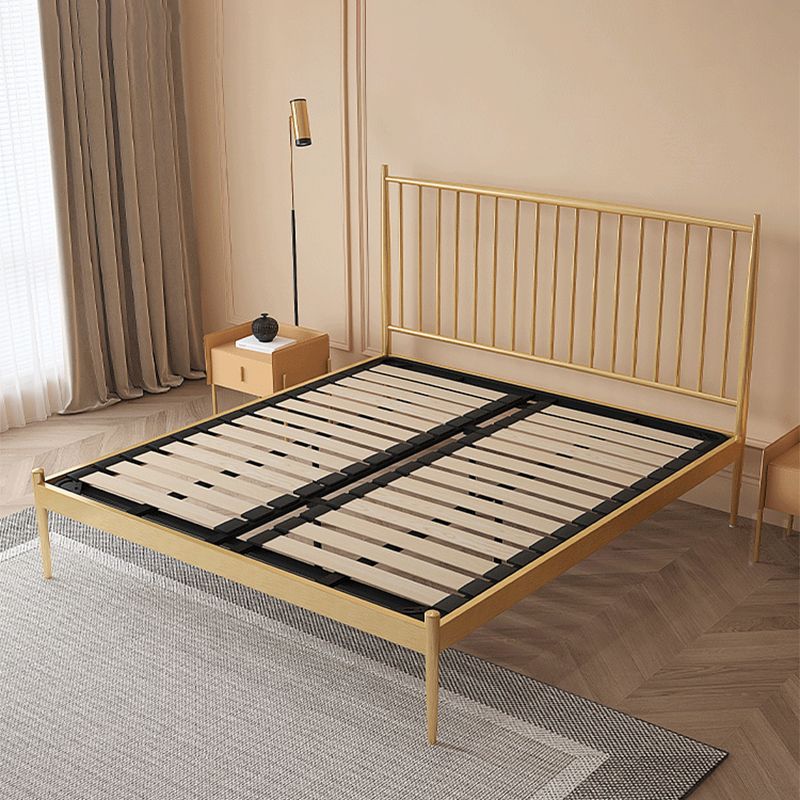 Glam Metal Slat Bed with Headboard Standard Bed with Metal Legs in Gold