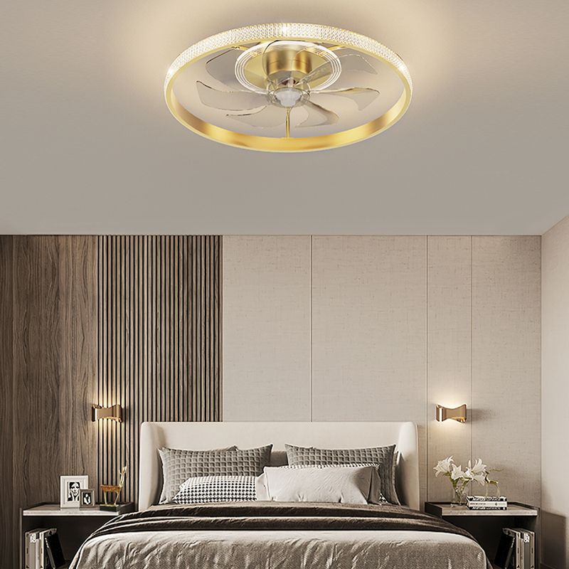 Brushed Gold Circular Ceiling Fan Lamp Minimalist Metal LED Semi Mount Lighting