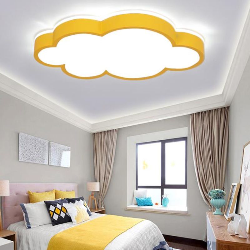 Cloud Shade Bedroom Ceiling Light Acrylic and Metal LED Cartoon Style Flush Pendant Light in Yellow/White