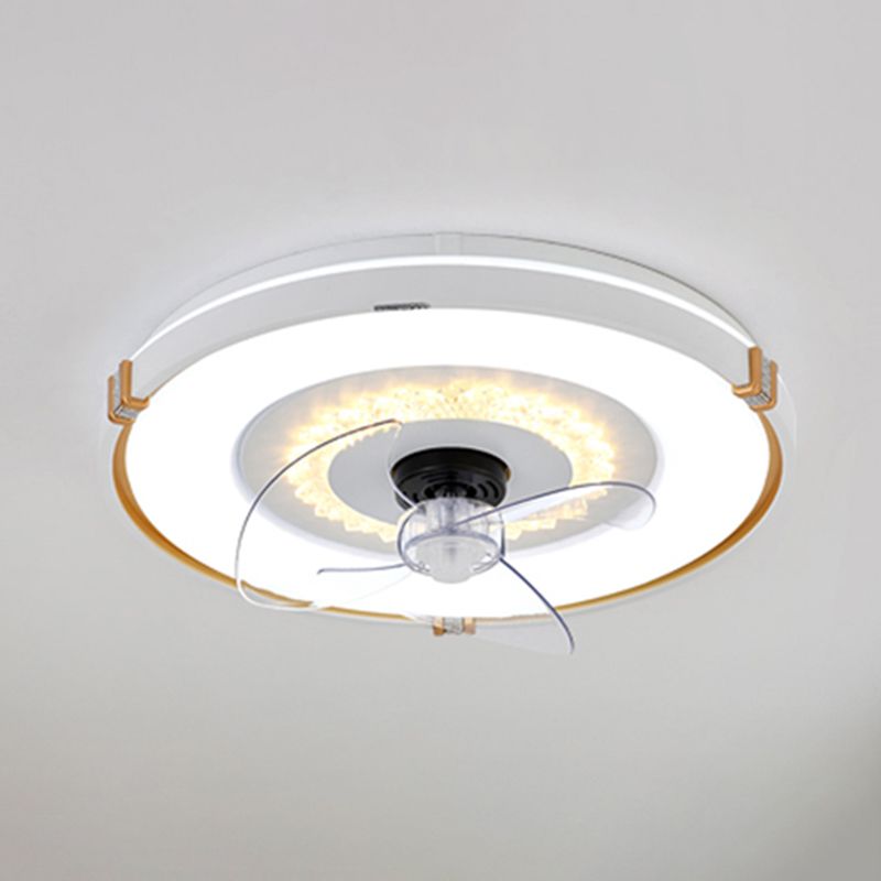 Round Bedroom Flush Mount Fan Lamp Metallic Nordic Style LED Semi Flush Light
