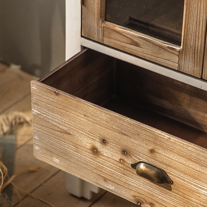 Industrial Wood Accent Cabinet Distressed Finish Fretwork Accent Cabinet