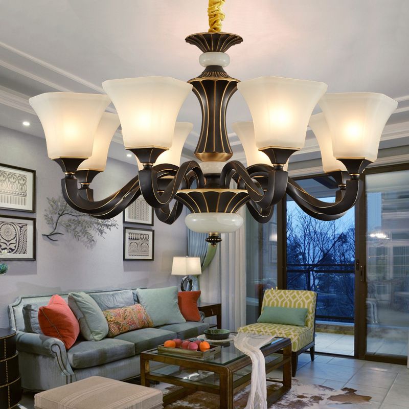 Bell Glass Chandelier Hanging Light Fixture Antique Living Room Chandelier Light Fixtures