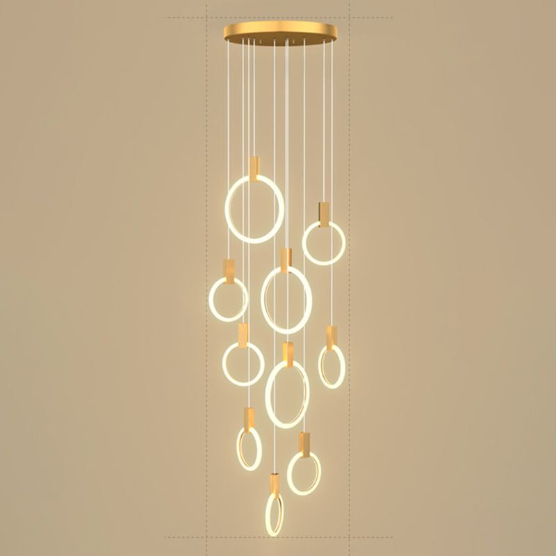 Gouden cirkelvormige led hanglamp in modern beknopte stijl smeedijzeren hangend licht met acrylschaduw