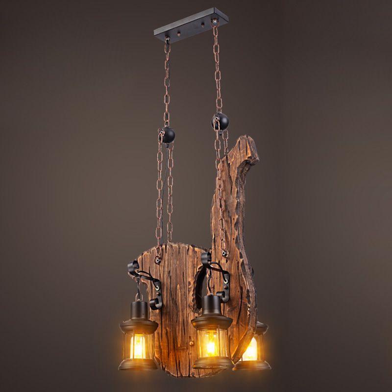 Beige Shaded Chandelier Lighting Fixture Antique Style Wooden Restaurant Ceiling Chandelier