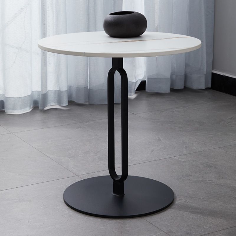 Stone Top Accent Side Table Round Pedestal Living Room Metal Corner Table