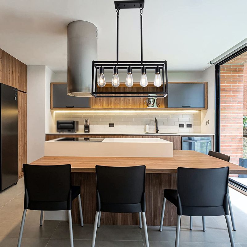 Industrial Pendant Light Rectangle Shape Island Light with Metal Shade for Living Room