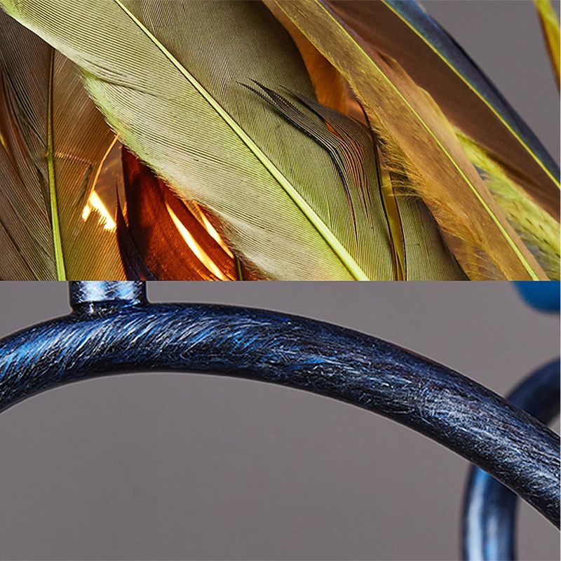 6 lichten kroonluchter verlichtingsarmatuur antieke veer metalen plafond suspensielamp in oranje blauw voor restaurant