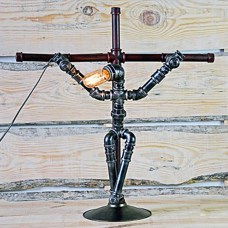 1 Glühbirnenstischlampe Rustikal Stylish gealtert Silberwasserrohr Innentischbeleuchtung mit Roboterdesign