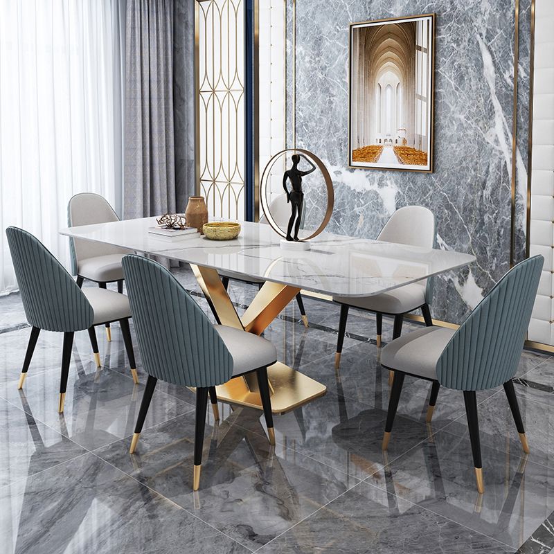 Traditional Luxury Dining Site Table Rectangle Stone Furniture with Pedestal Base