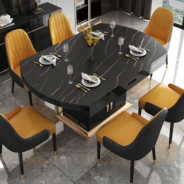 Round Sintered Stone Dining Table Modern Extendable Furniture with Steel Base
