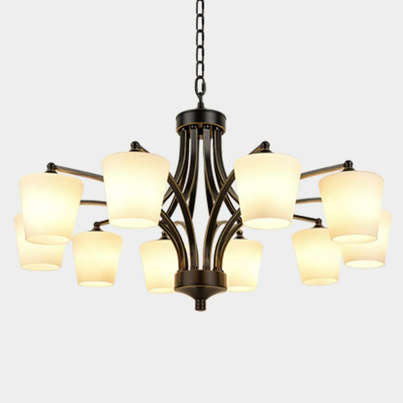 Retro Tapered Shade Chandelier Light Cream Glass Hanging Lighting for Dining Room