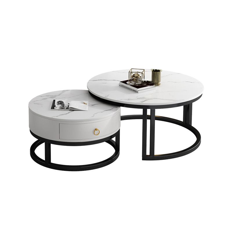 Oval White Coffee Table 2 Legs Slate Coffee Table with Metal Legs