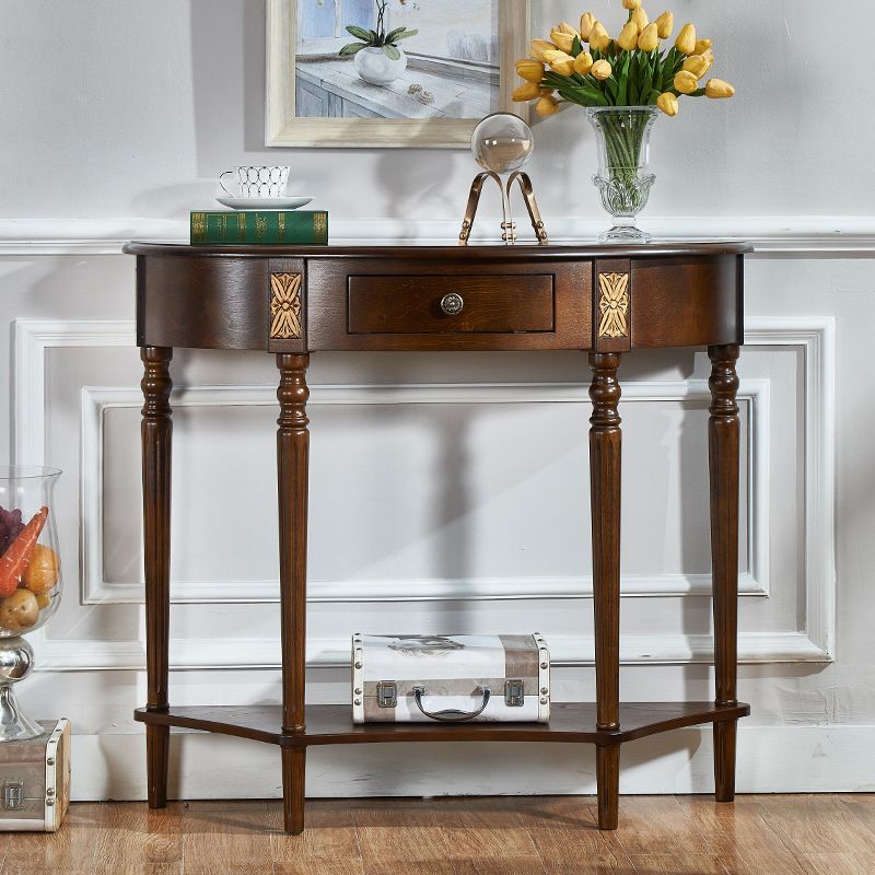 14.2" W Console Table Solid Wood Mid-Century Modern Storage End Table