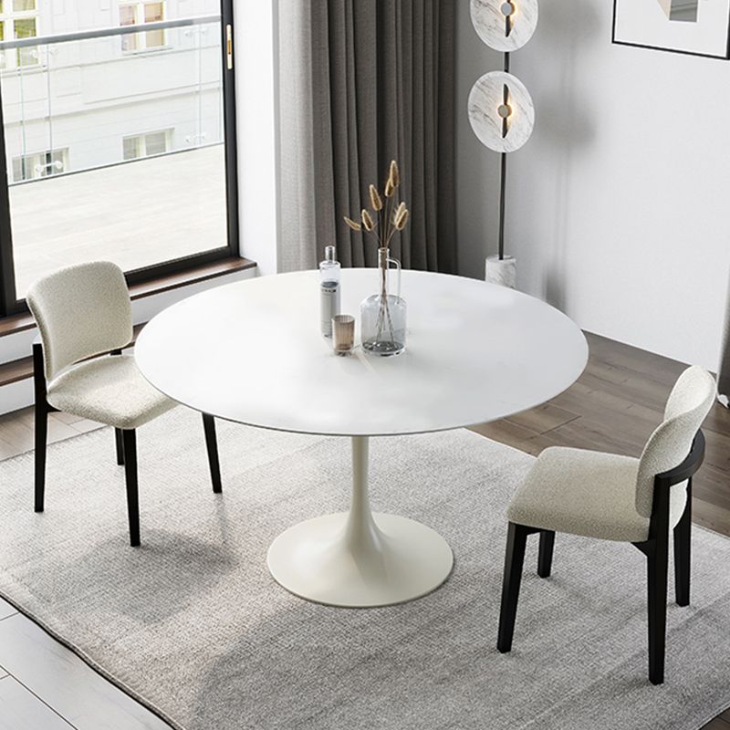 Contemporary Dining Table with White Pedestal Round Stone Top Dining Table
